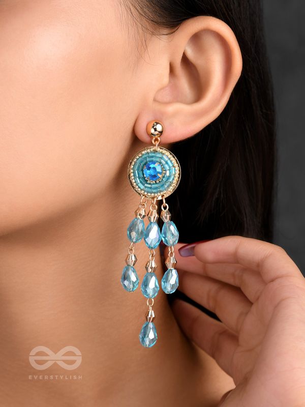 The Elixir Rain- Golden Embellished Earrings