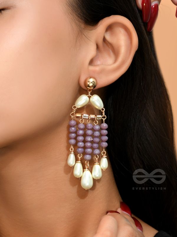 The Violet Paradise- Golden Embellished Pearl Earrings