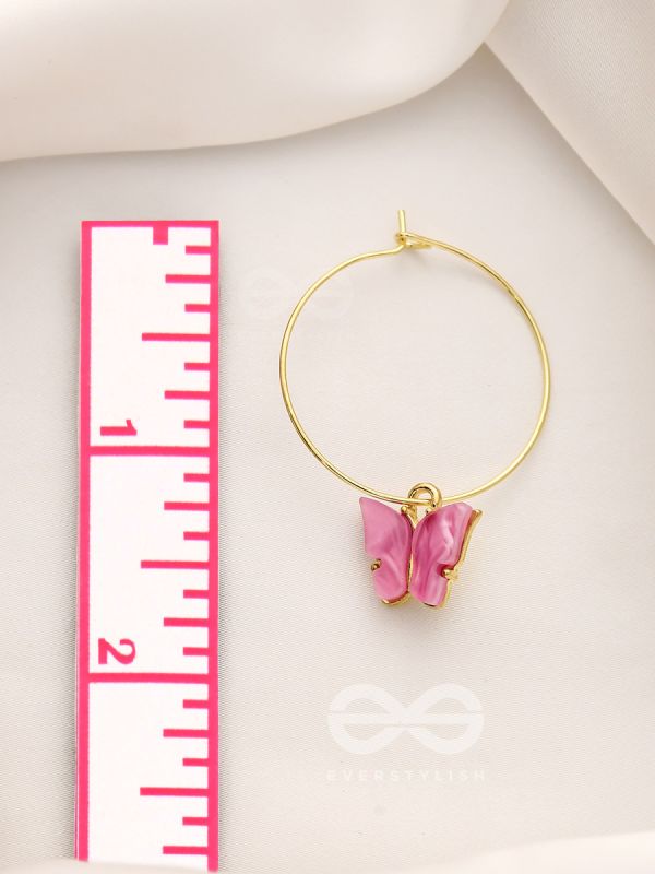 The Beauteous Butterfly Hoops (Pink) - Golden Casual Earrings