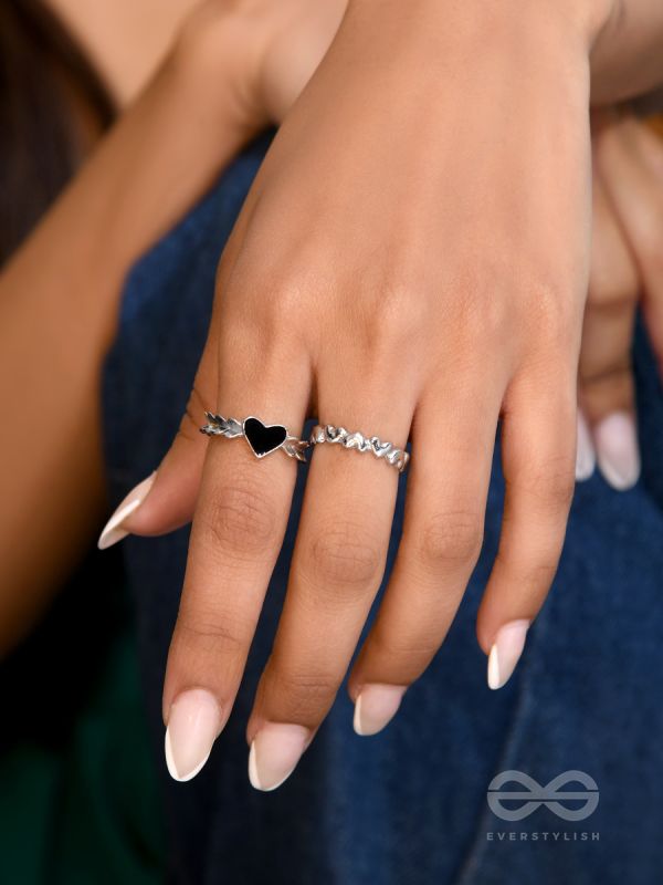 String of Hearts- Set of Two Silver Rings