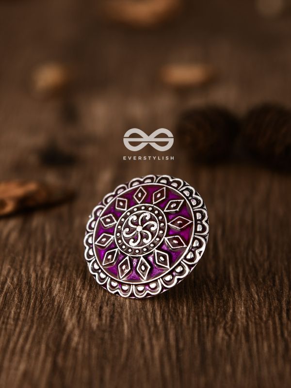 The Intricate Meenakari Adjustable Ring (Pink) - Embellished Oxidised Collection