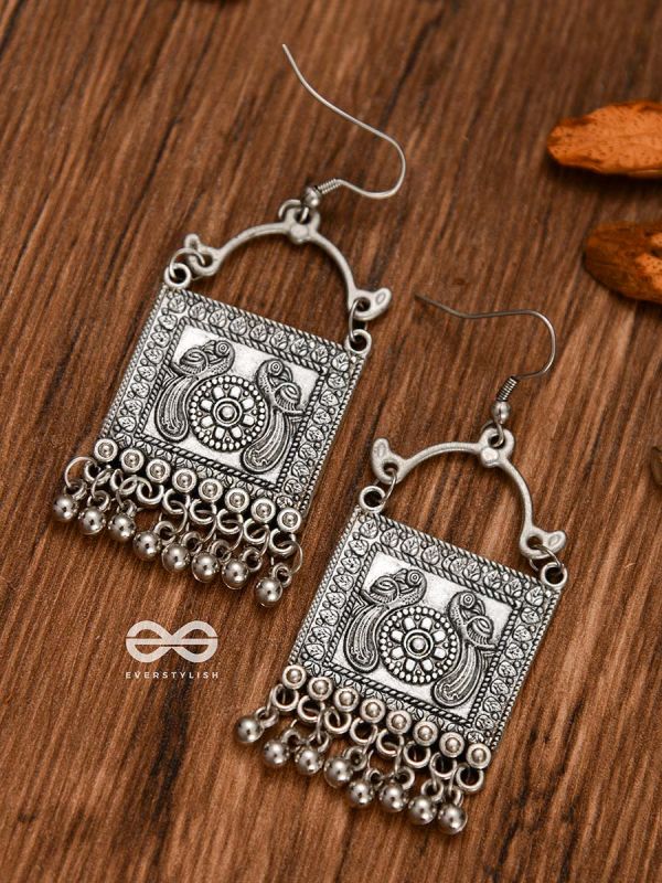 The Twin Peacock Artwork - Oxidised Boho Earrings