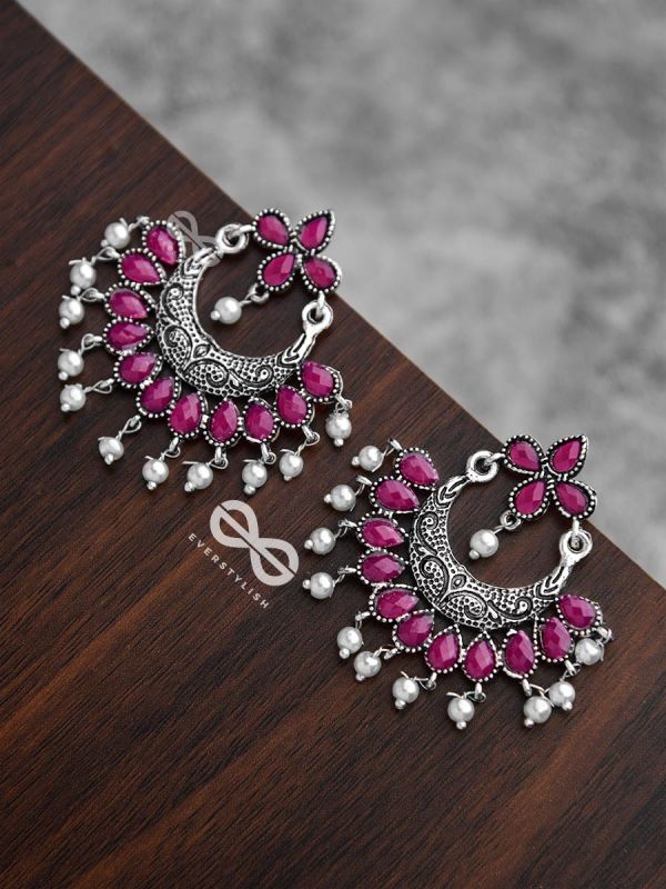 The Elegance of Royalty (Ruby Red) - Embellished Oxidised Earrings
