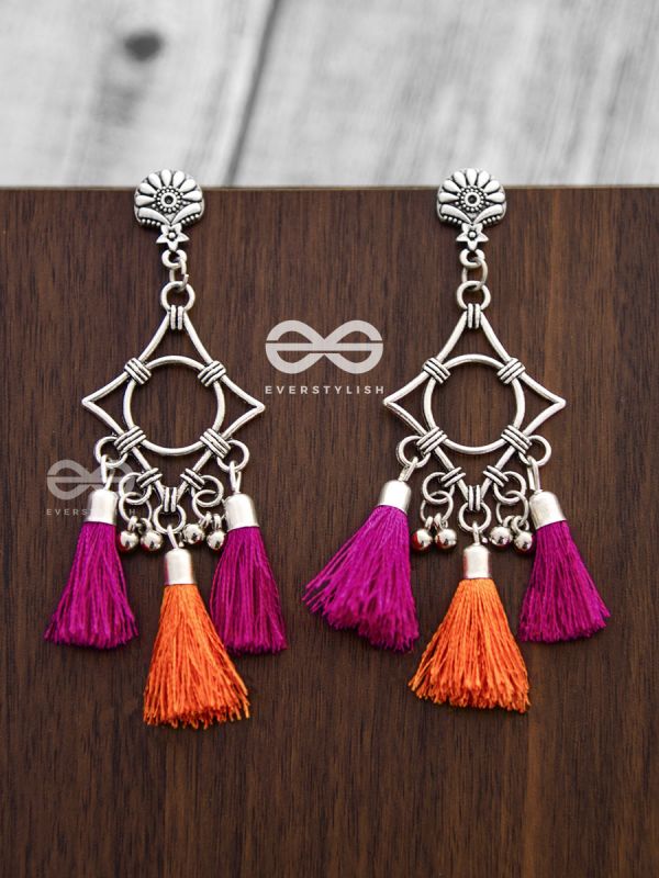 The Geometric Tasseled Elegance (Orange-Pink) - Casual Danglers