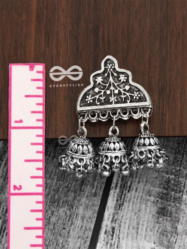 The Boho Delight - Triple Jhumki Studs - Oxidised Boho Earrings