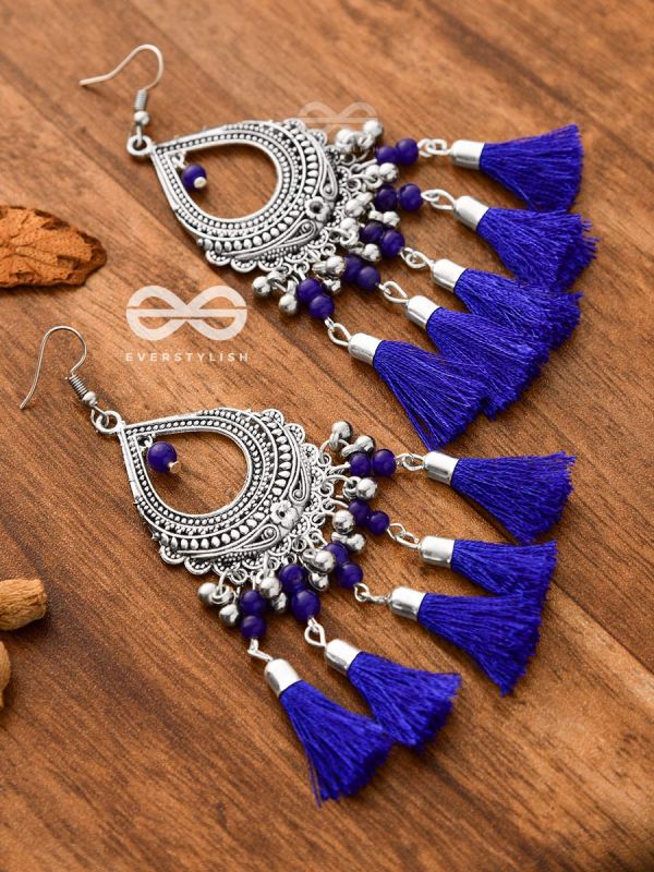 The Vintage Motif Tassels (Royal Blue) - Oxidised Boho Earrings