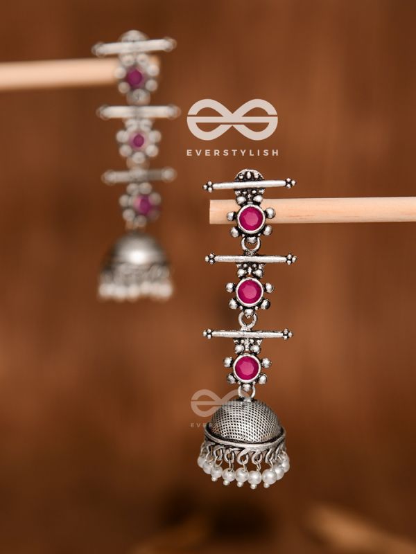 The Elegant Delight - Triple Layered Jhumkas (Ruby Red)
