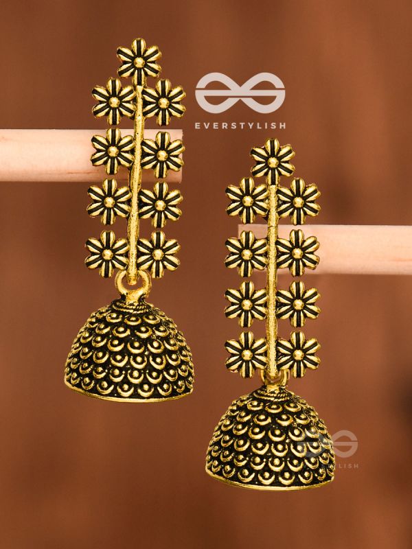 The Floral Branch Jhumkis (Golden) - Tiny Trinket Earrings