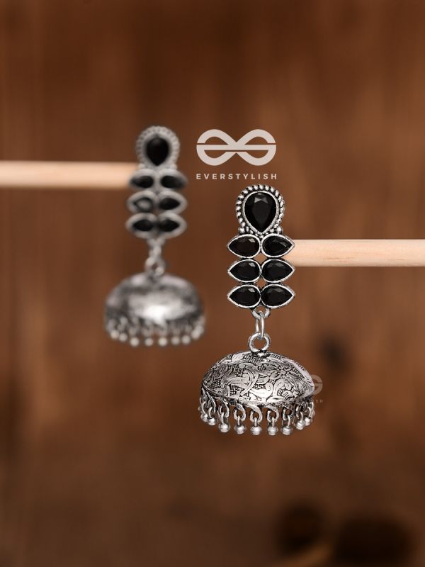 The Woman of Finesse - Embellished Oxidised Jhumkas (Onyx Black)