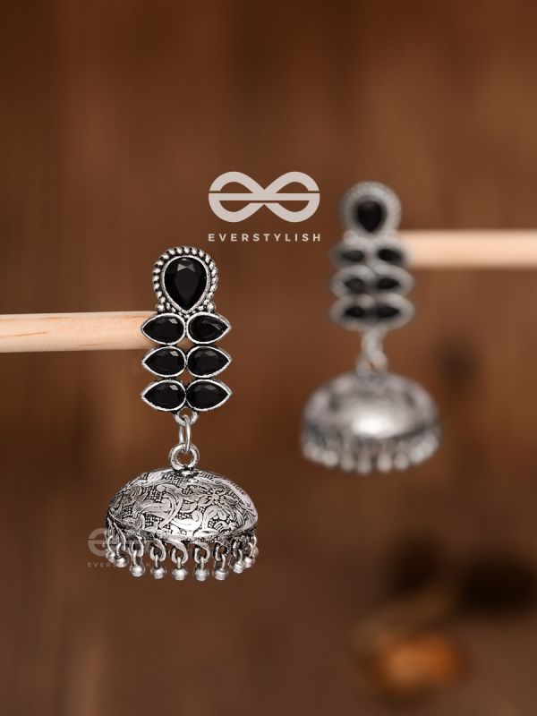 The Woman of Finesse - Embellished Oxidised Jhumkas (Onyx Black)