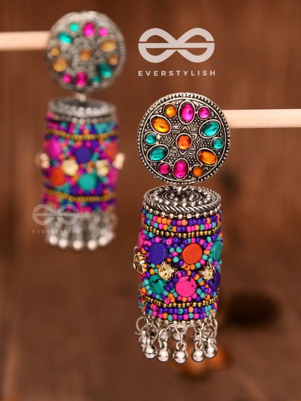 The Eye-Catching Statement Makers (Multicoloured) - Embellished Embroidered Jhumkas