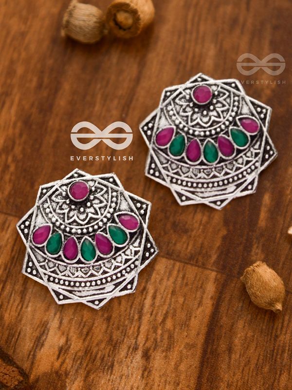 The Astonishing Aztec Studs - Embellished Oxidised Earrings