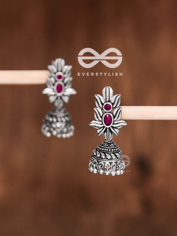 The Little Layered Jhumki (Ruby Red) - Embellished Oxidised Collection