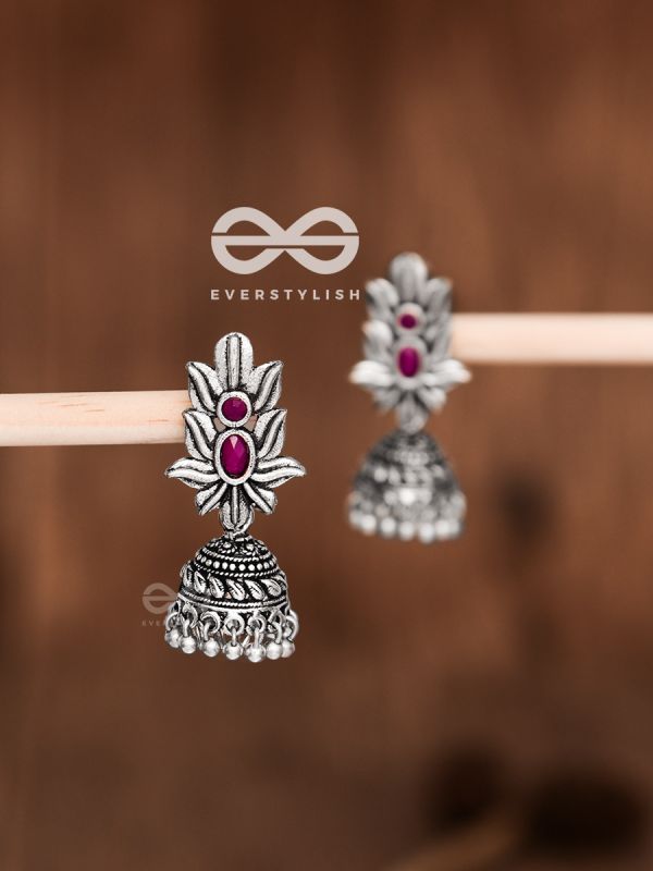 The Little Layered Jhumki (Ruby Red) - Embellished Oxidised Collection