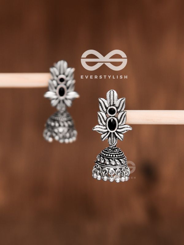 The Little Layered Jhumki (Onyx Black) - Embellished Oxidised Collection