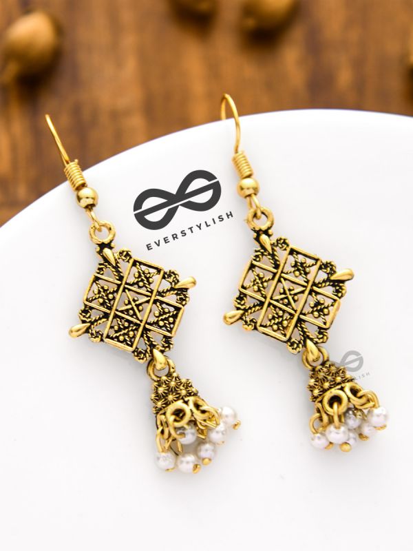 The Tiny Golden Square Artsy Jhumkis