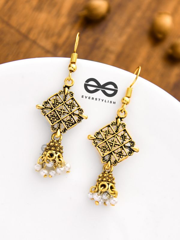 The Tiny Golden Square Artsy Jhumkis