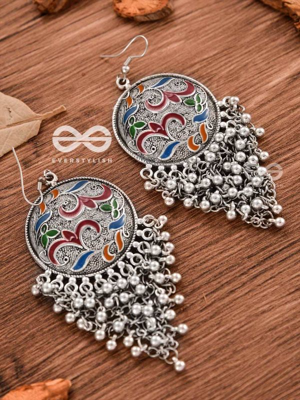 The Ethnic Enamelled Jhaalar - Oxidised Boho Earrings