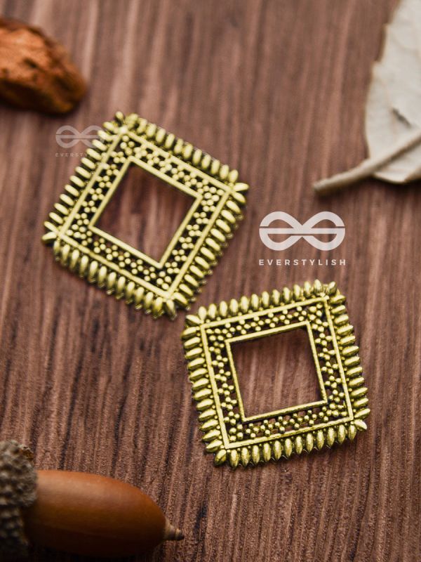 The Little Bohemian Squares (Golden)- Oxidised Boho Earrings
