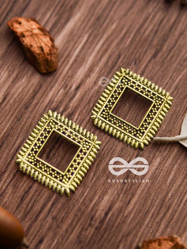 The Little Bohemian Squares (Golden)- Oxidised Boho Earrings