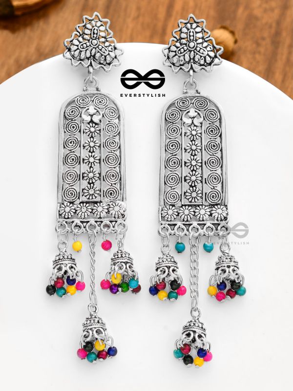 The Bohemian Fantasy - Triple Jhumki Earrings (Multicolour)