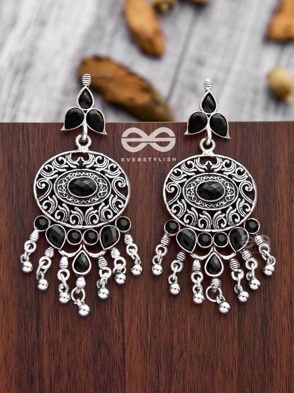 The Playful Elegance - Embellished Oxidised Earrings (Onyx Black)