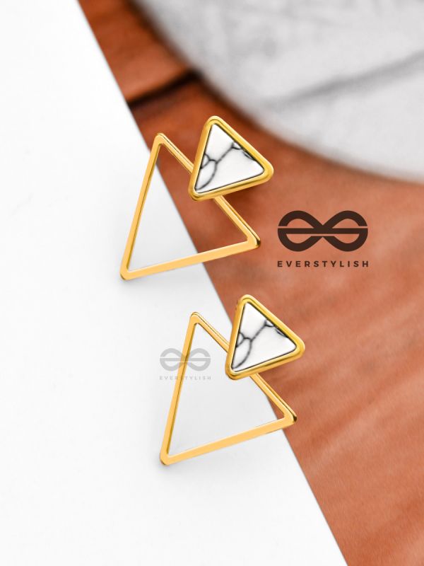 The Golden Marbellous Triangles - Elegant Ear Jackets