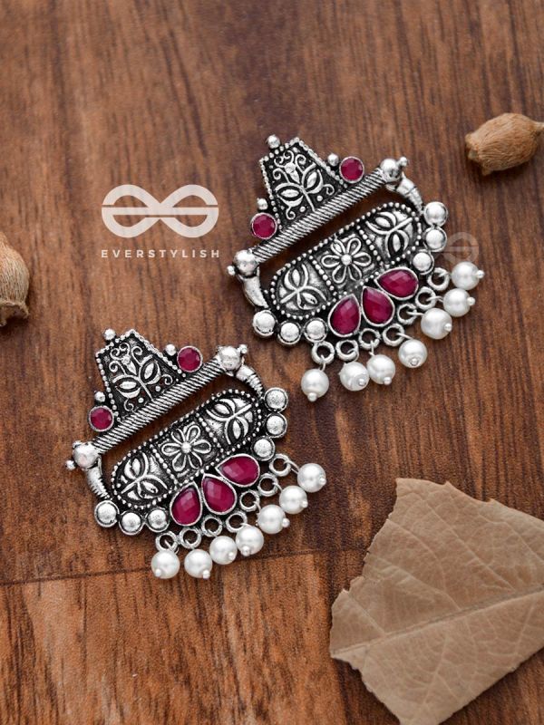 The Boho chic Intricate Embellished statement earrings (Ruby Red)