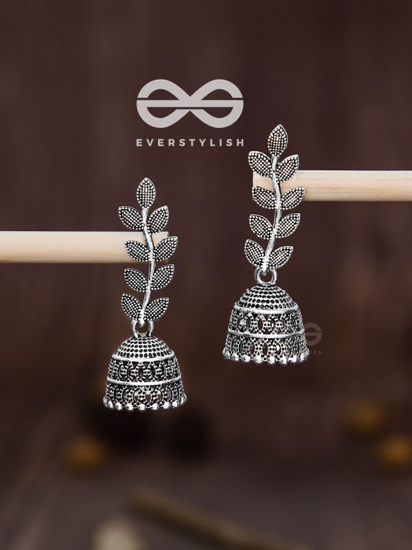 The Bohemian Leaflet Jhumkis - Oxidised Boho Collection