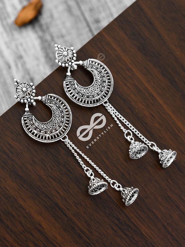 The Double Dangling Motif Moon Jhumkis