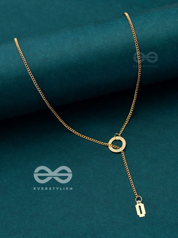With A Halo And A Razor - Golden Statement Loop Neckpiece With Anti-Tarnish Coating