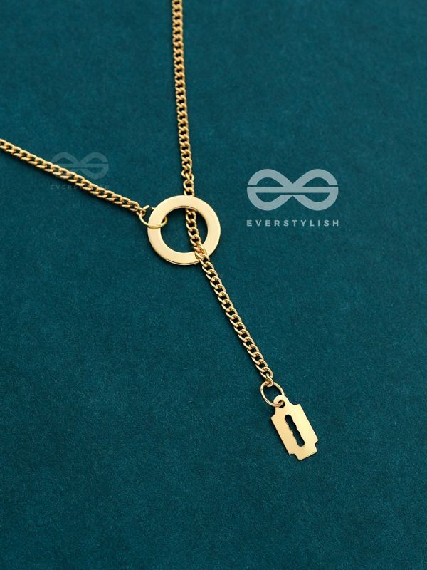 With A Halo And A Razor - Golden Statement Loop Neckpiece With Anti-Tarnish Coating