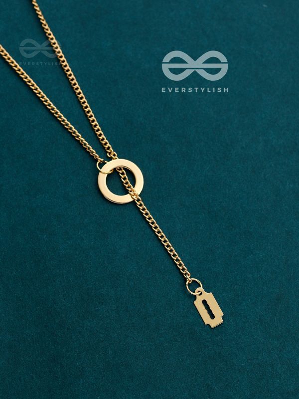 With A Halo And A Razor - Golden Statement Loop Neckpiece With Anti-Tarnish Coating