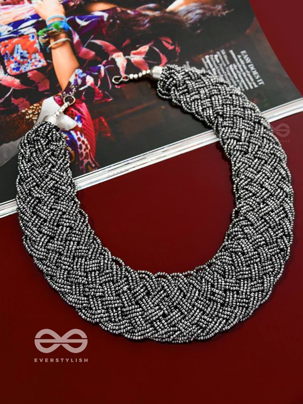 The Beauteous Braided Criss-Cross Beaded Necklace (Silver)