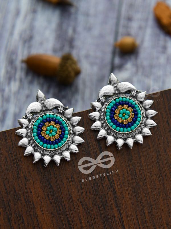 The Cute Artsy Button Studs - Embroidered Oxidised Earrings