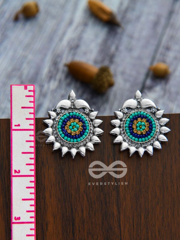 The Cute Artsy Button Studs - Embroidered Oxidised Earrings