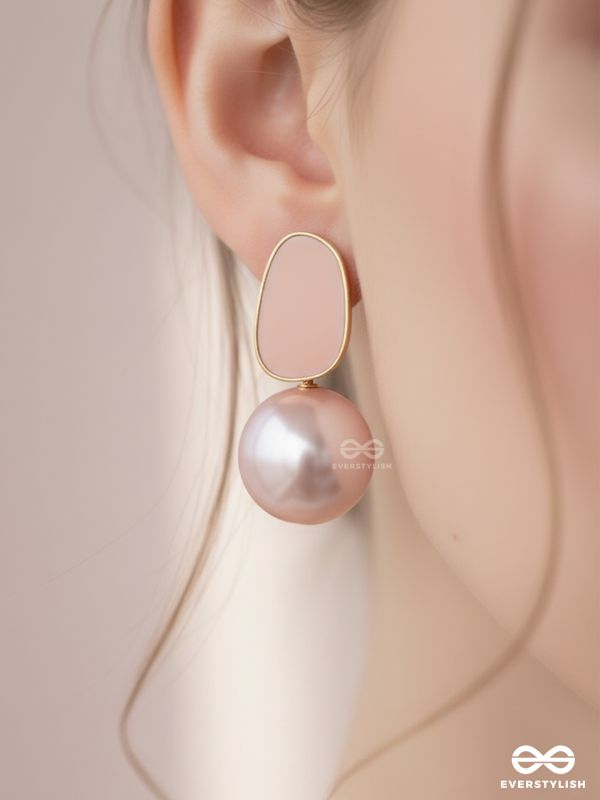 The Mesmerisingly Chic Statement Makers- Enamelled Pearl Earrings (Blush Pink)