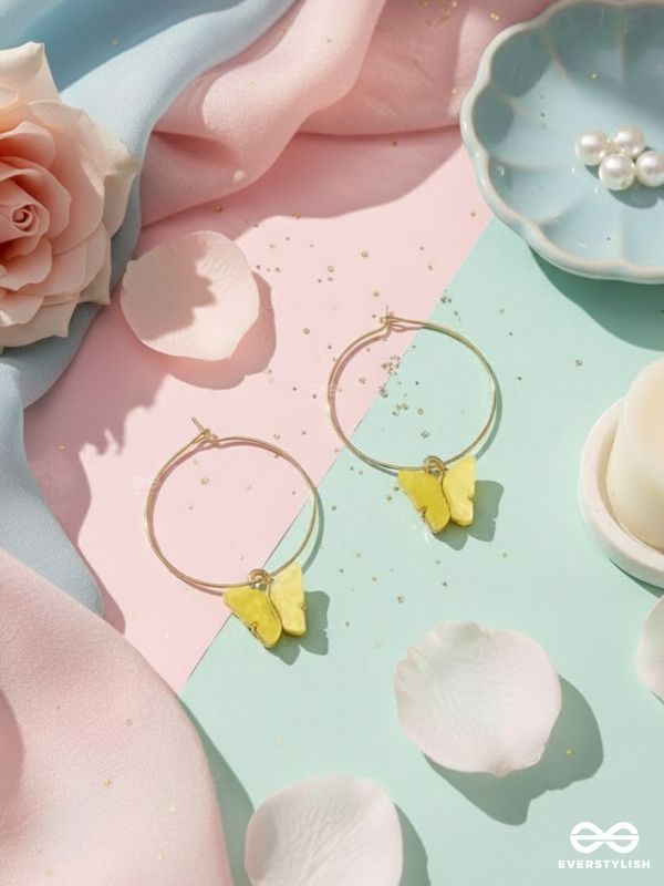 The Beauteous Butterfly Hoops (Yellow) - Golden Casual Earrings
