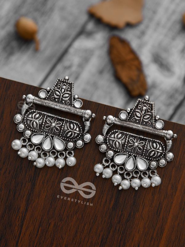 The Boho chic Intricate Embellished statement earrings (Fluid White)