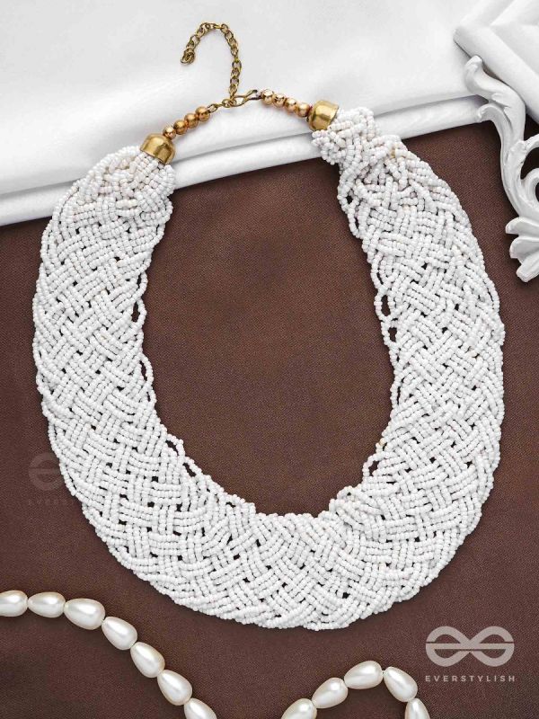 The Beauteous Braided Criss-Cross Beaded Necklace (White)