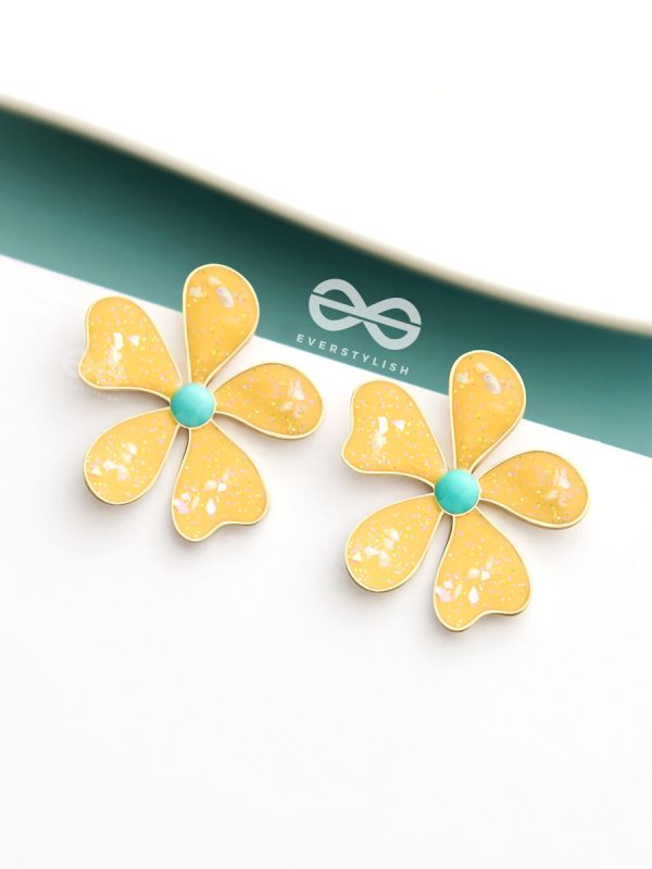The Delightful Daisies - Statement Enamelled Earrings (Royal Yellow) 
