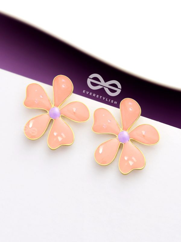 The Delightful Daisies - Statement Enamelled Earrings (Coral Pink) 
