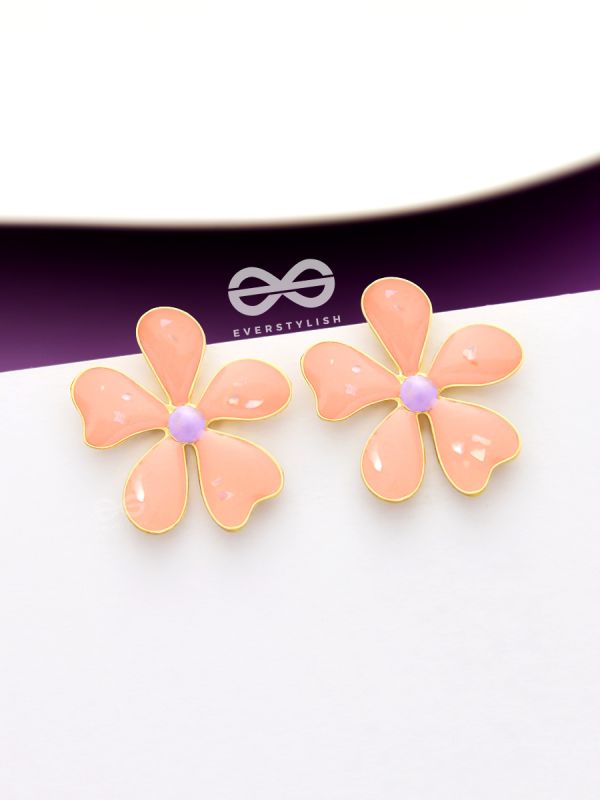 The Delightful Daisies - Statement Enamelled Earrings (Coral Pink) 
