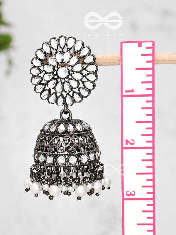 The Intricate Floral Cocktail - Embellished Oxidised jhumkas 