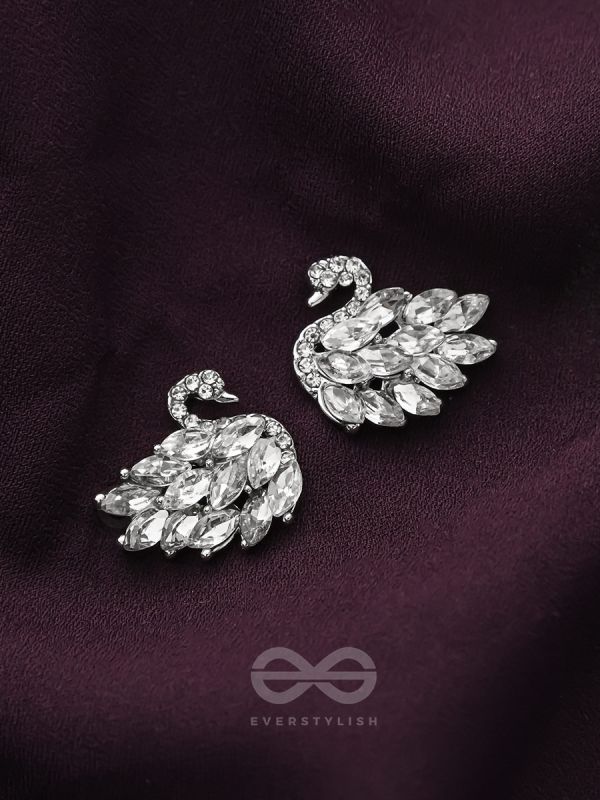 The Crystal Feathered Swans - Statement Embellished Stud Earrings
