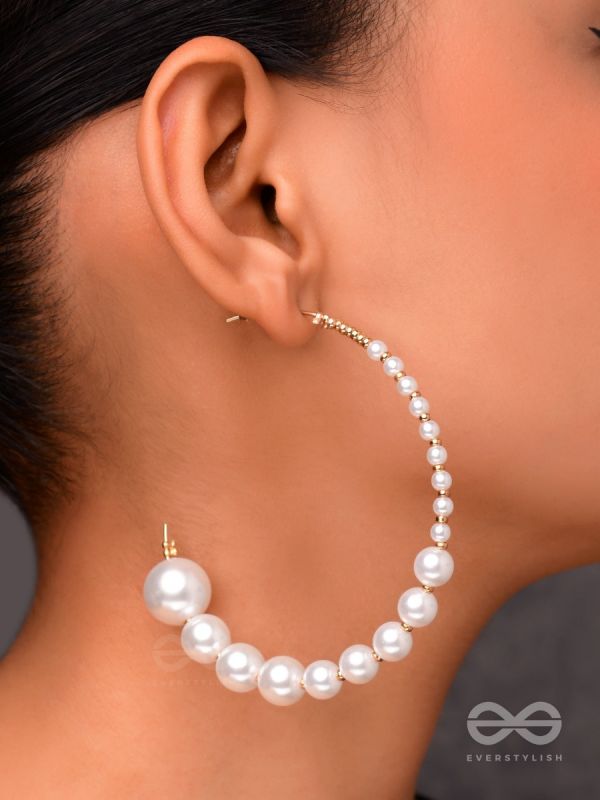 The Crescent Moon Pearls - Statement Hoops