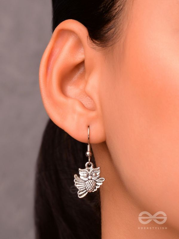 The Funky Flying Owl Danglers - Tiny Trinket Earrings