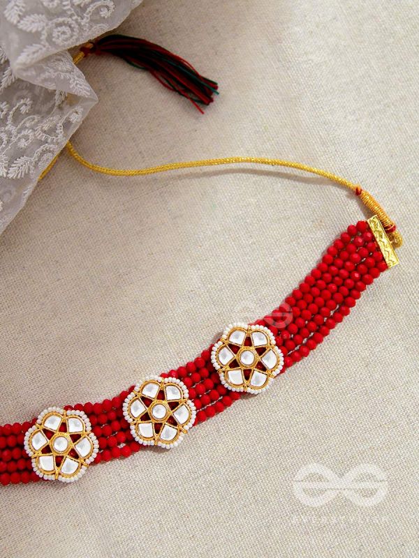The Classy Elegance - Set of Statement Choker and Studs (Rose red)