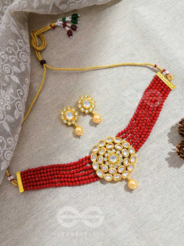 Royalty of the Sultanate - Set of Choker and Earrings (Red)