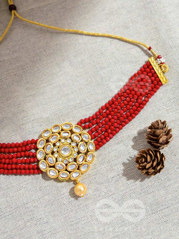 Royalty of the Sultanate - Set of Choker and Earrings (Red)